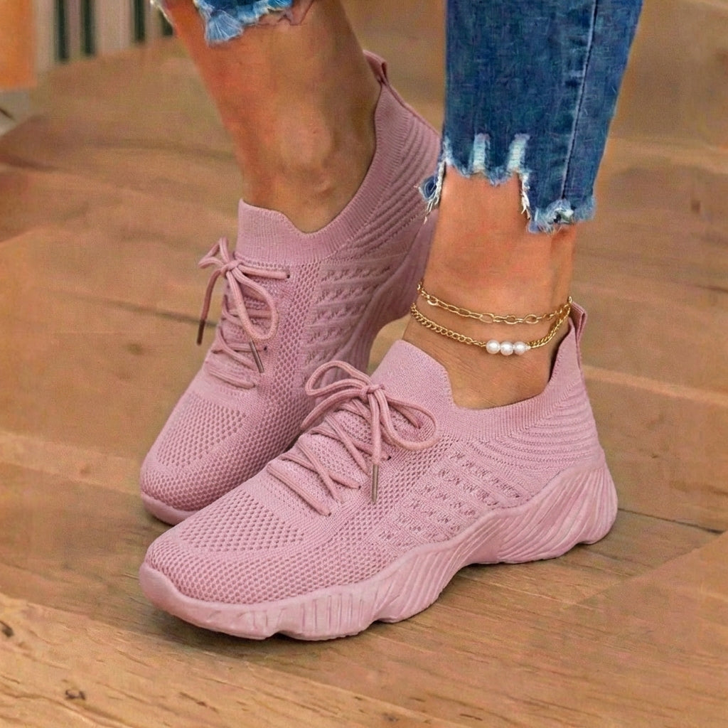 Orthopedic Knit High-Top Sneakers - Lace-Up Closure & Sock-Fit Collar*