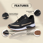 Orthopedic Leather Athletic Sneakers - Metallic Stripe Accent & Perforated Detailing*