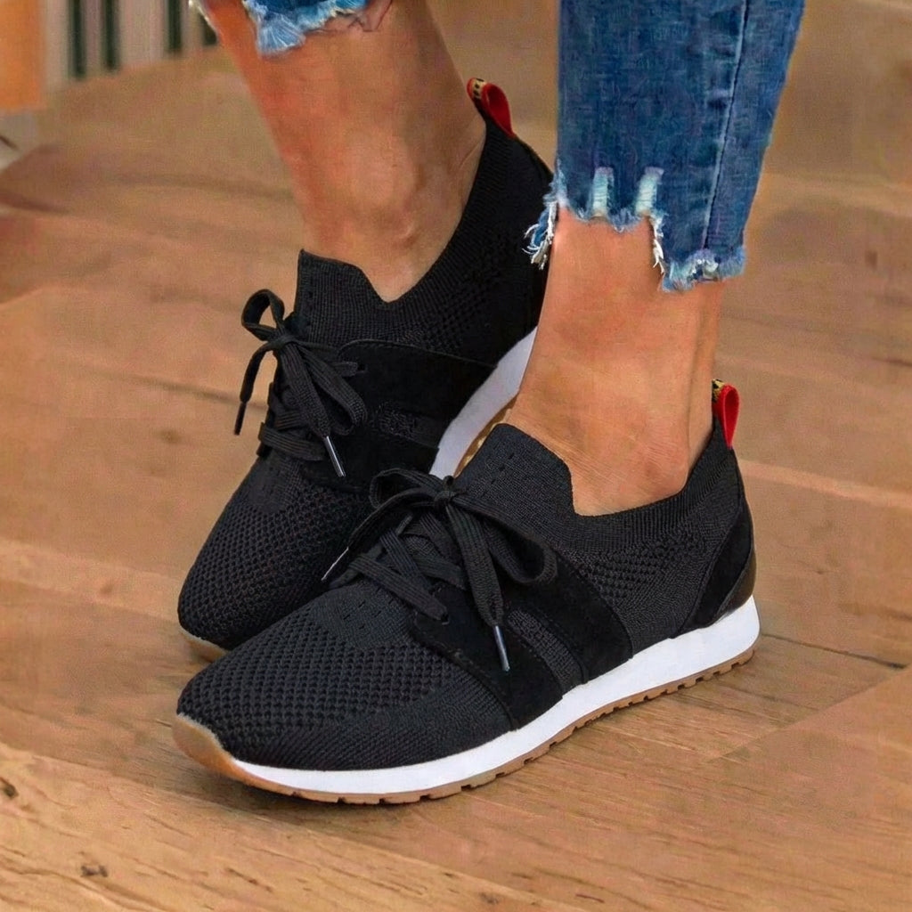 Orthopedic Mesh Athletic Sneakers - Breathable Knit Upper & Suede Panel Accents