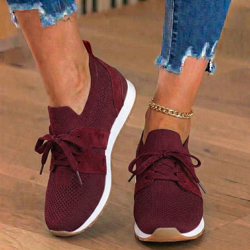 Orthopedic Mesh Athletic Sneakers - Breathable Knit Upper & Suede Panel Accents