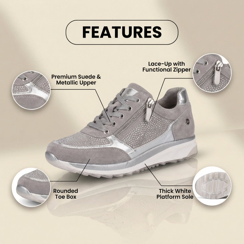 Orthopedic Suede Wedge Sneakers - Rhinestone Embellished Design & Hidden Height Boost