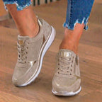 Orthopedic Suede Wedge Sneakers - Rhinestone Embellished Design & Hidden Height Boost
