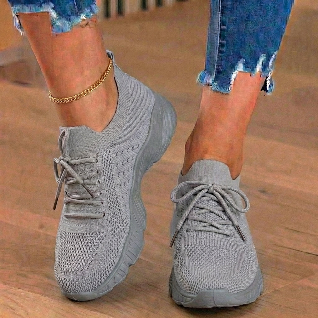 Orthopedic Knit High-Top Sneakers - Lace-Up Closure & Sock-Fit Collar*