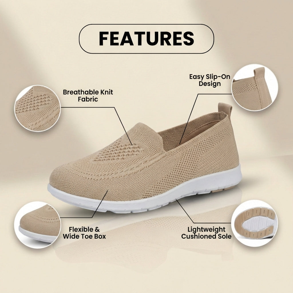 Orthopedic Mesh Slip-On Loafers - Breathable Knit Upper & Lightweight Sole