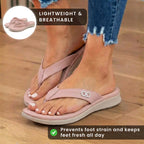 Orthopedic Leather Flip Flops - Thong Style Design & Gold Accent Hardware