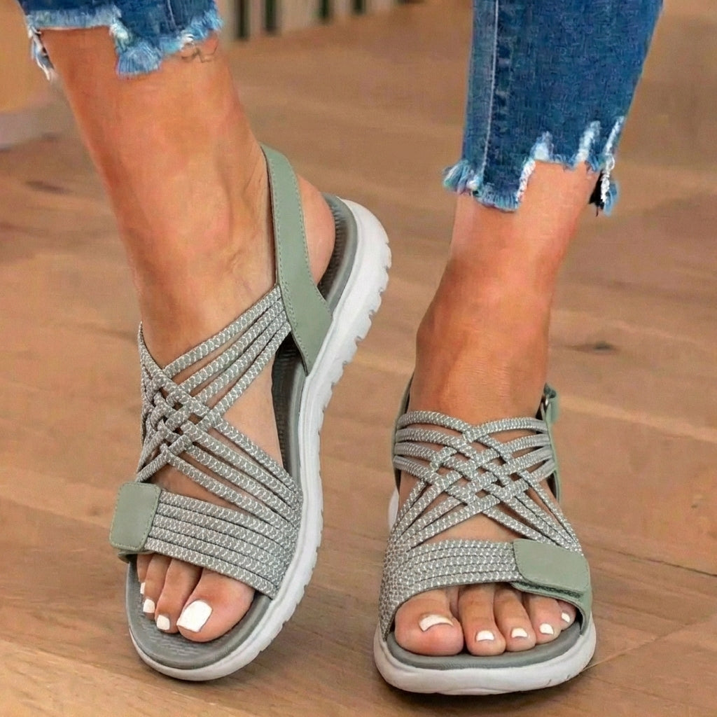 Orthopedic Mixed-Material Sandals - Crossover Straps & Dual-Tone Design