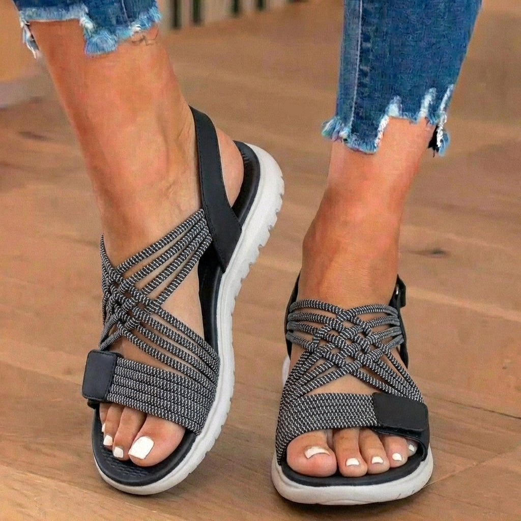 Orthopedic Mixed-Material Sandals - Crossover Straps & Dual-Tone Design