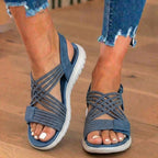 Orthopedic Mixed-Material Sandals - Crossover Straps & Dual-Tone Design