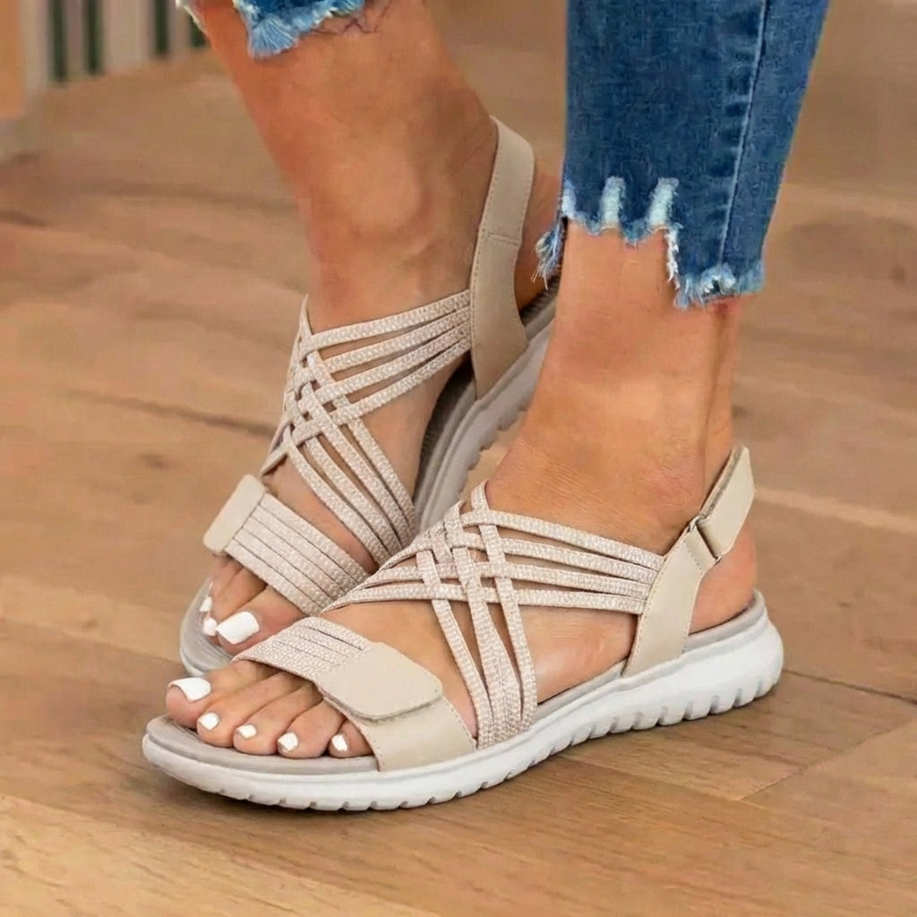 Orthopedic Mixed-Material Sandals - Crossover Straps & Dual-Tone Design