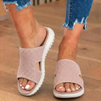 Orthopedic Knit Slide Sandals - Wide Cutout Band Design & Breathable Mesh Construction