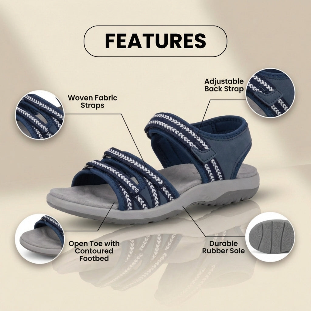 Orthopedic Fabric Sport Sandals - Multi-Strap Design & Braided Trim Accents