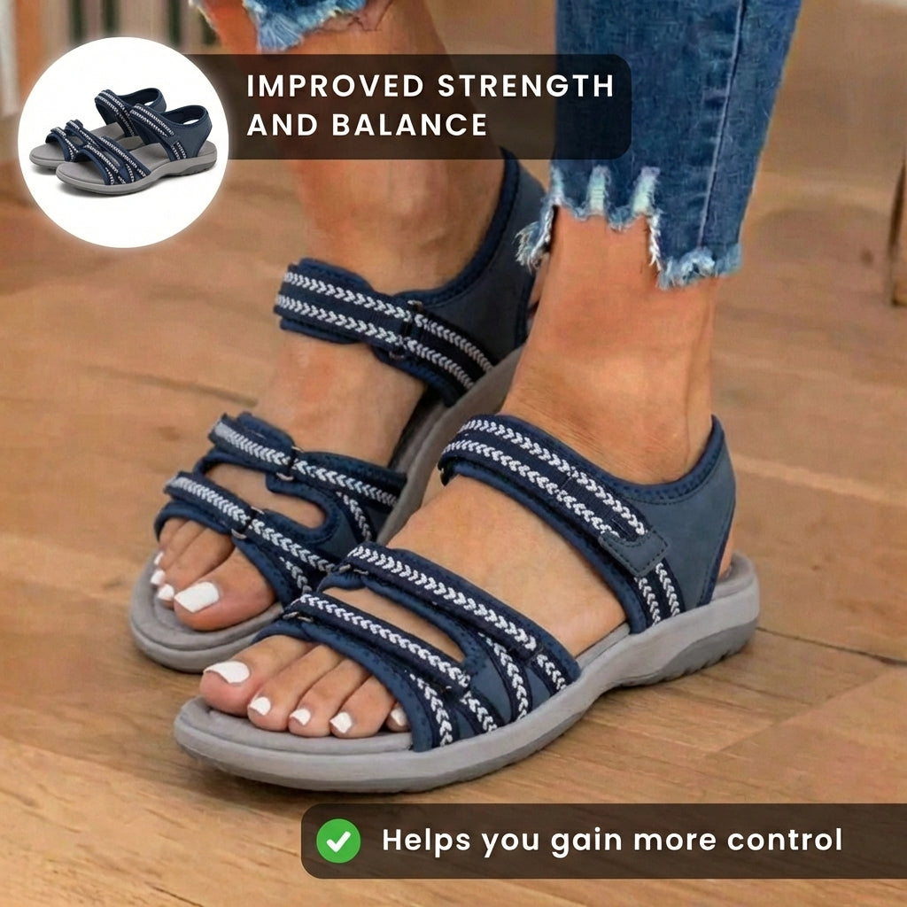 Orthopedic Fabric Sport Sandals - Multi-Strap Design & Braided Trim Accents