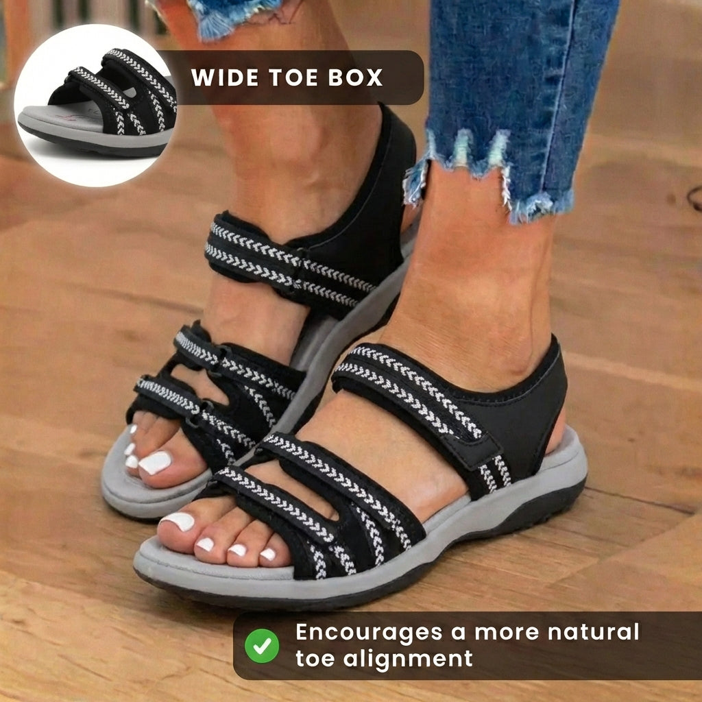 Orthopedic Fabric Sport Sandals - Multi-Strap Design & Braided Trim Accents