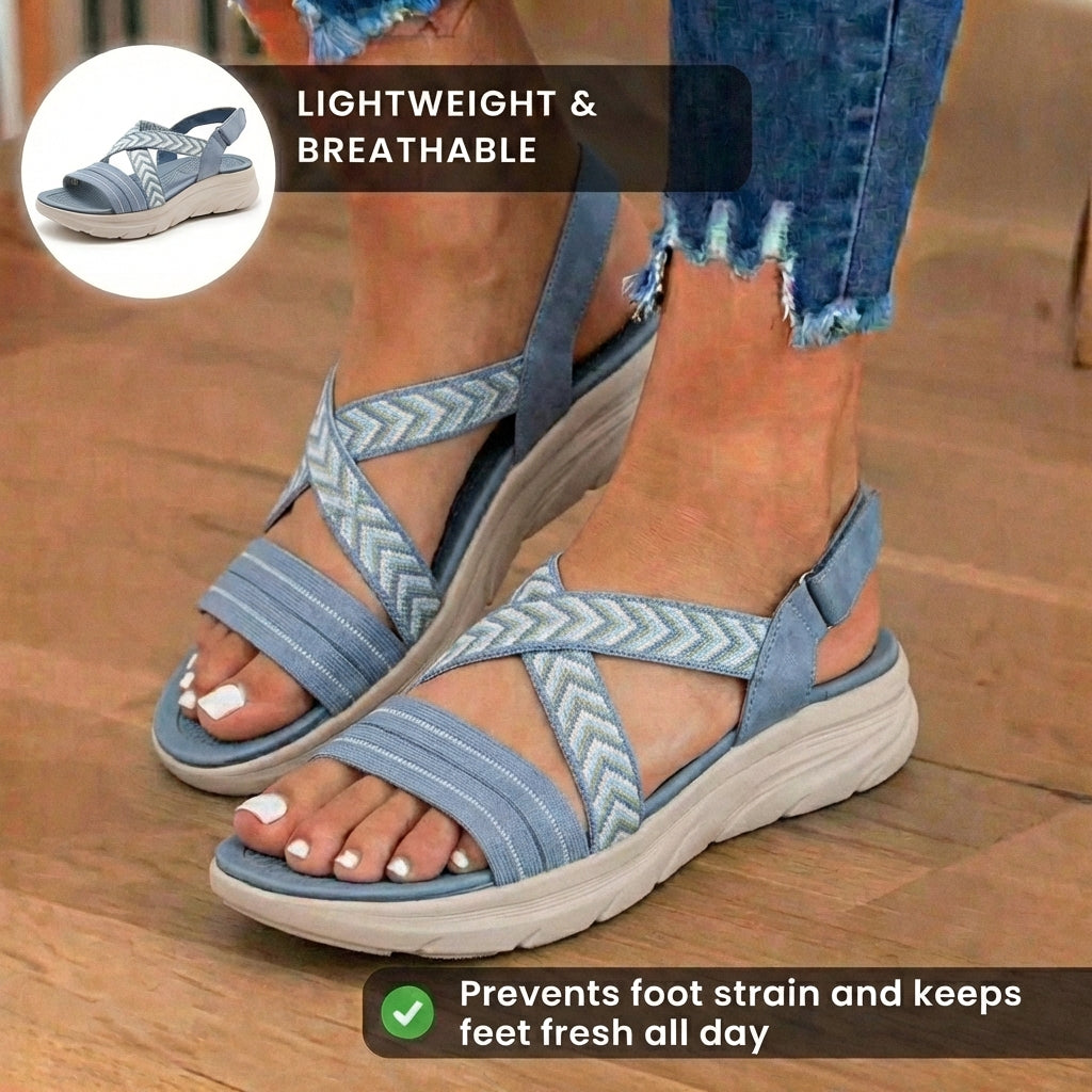 Orthopedic Knit Sandals - Chevron Pattern Straps & Multi-Strap Support System