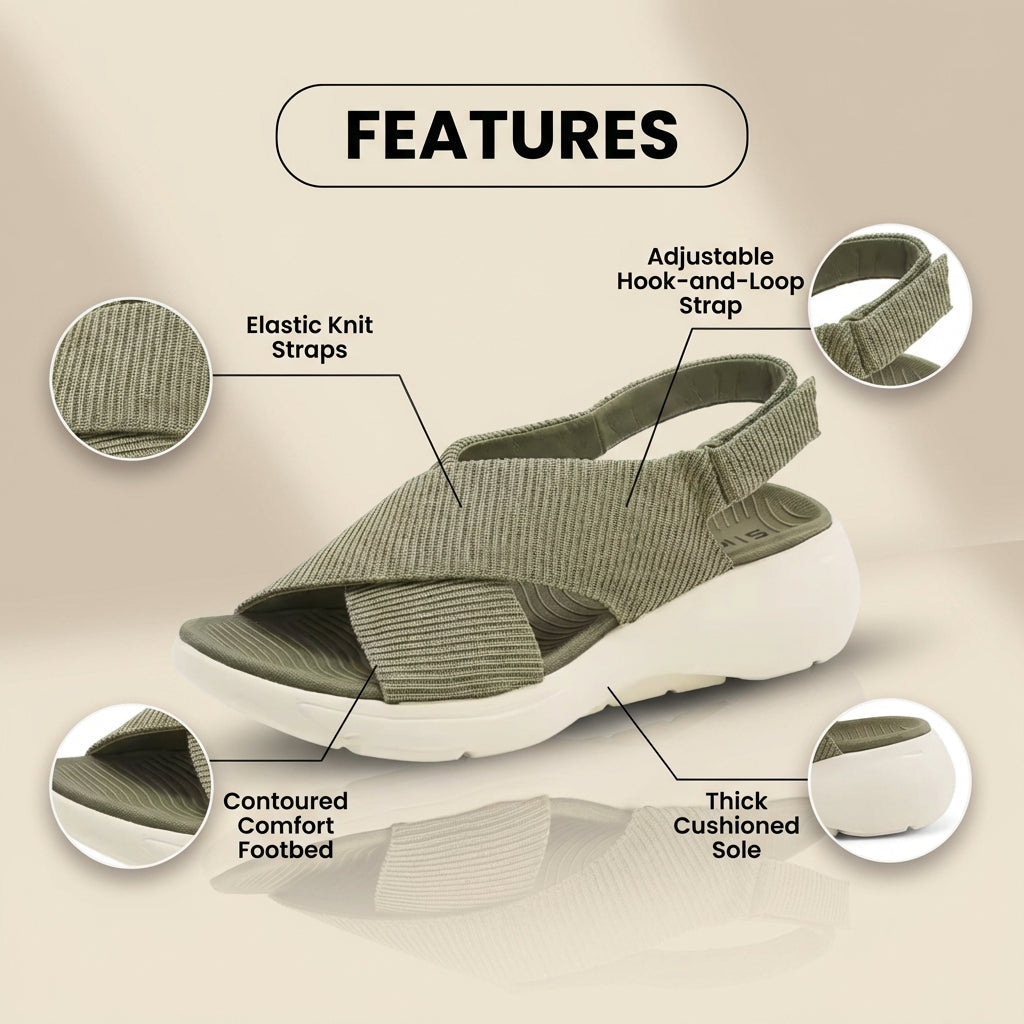 Orthopedic Knit Fabric Sandals - Crossover Strap Design & Platform Cushioned Sole