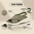 Orthopedic Knit Fabric Sandals - Crossover Strap Design & Platform Cushioned Sole