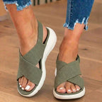 Orthopedic Knit Fabric Sandals - Crossover Strap Design & Platform Cushioned Sole