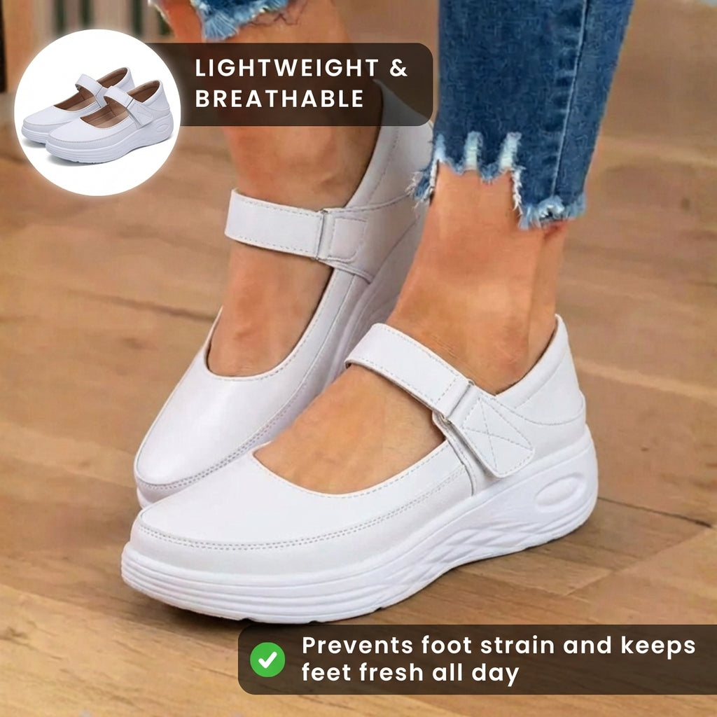 Orthopedic Leather Mary Jane Shoes - Adjustable Strap Closure & Platform Comfort Sole