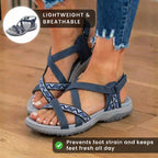 Orthopedic Textile Sandals - Bohemian Strappy Design & Geometric Trim Detail
