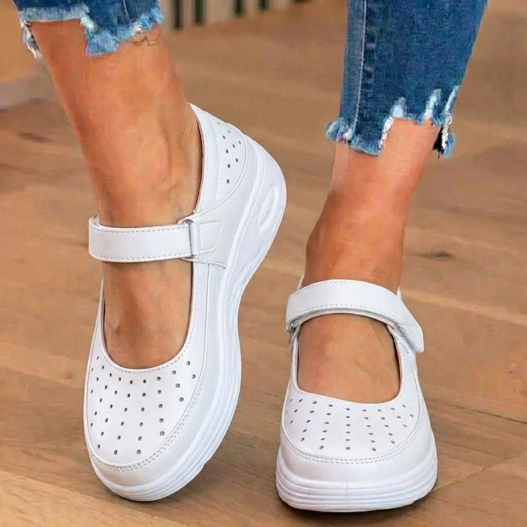 Orthopedic Leather Mary Jane Shoes - Adjustable Strap Closure & Platform Comfort Sole