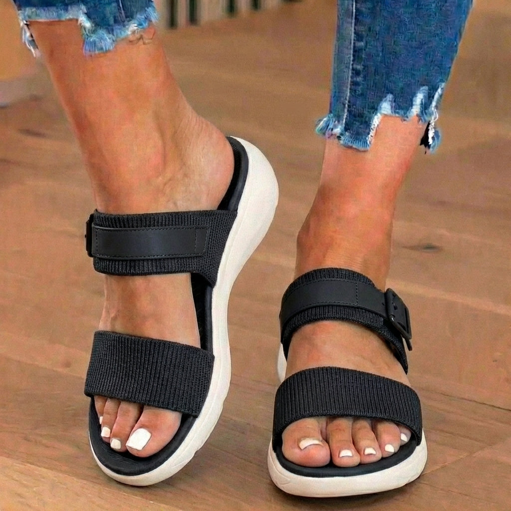 Orthopedic Canvas Sandals - Double Strap Buckle Design & Contoured Footbed