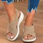 Orthopedic Knit Fabric Sandals - Crossover Strap Design & Platform Cushioned Sole