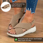 Orthopedic Knit Fabric Sandals - Crossover Strap Design & Platform Cushioned Sole