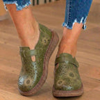 Orthopedic Leather Perforated Mary Janes - Floral Cutout T-Strap