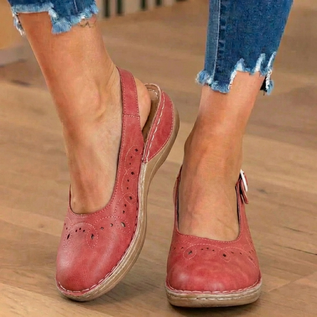 Orthopedic Suede Perforated Slip-On Flats - Scalloped Wave Detail