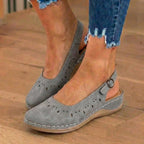 Orthopedic Suede Perforated Slip-On Flats - Scalloped Wave Detail