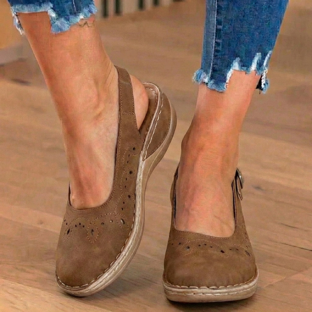 Orthopedic Suede Perforated Slip-On Flats - Scalloped Wave Detail