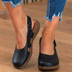 Orthopedic Leather Peep-Toe Flats - Side Cutout Detail