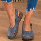 Orthopedic Leather Peep-Toe Flats - Side Cutout Detail
