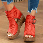 Orthopedic Leather Platform Sandals - Double Buckle Ankle Strap