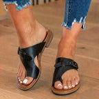 Orthopedic Leather Toe-Loop Sandals - Buckle Accent Cork Footbed