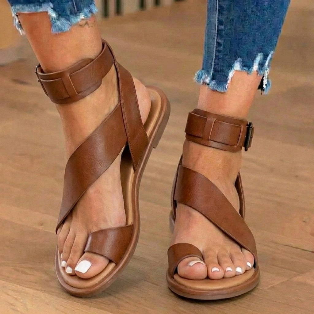 Orthopedic Suede Ankle-Wrap Gladiator Sandals - Wide Buckle Strap