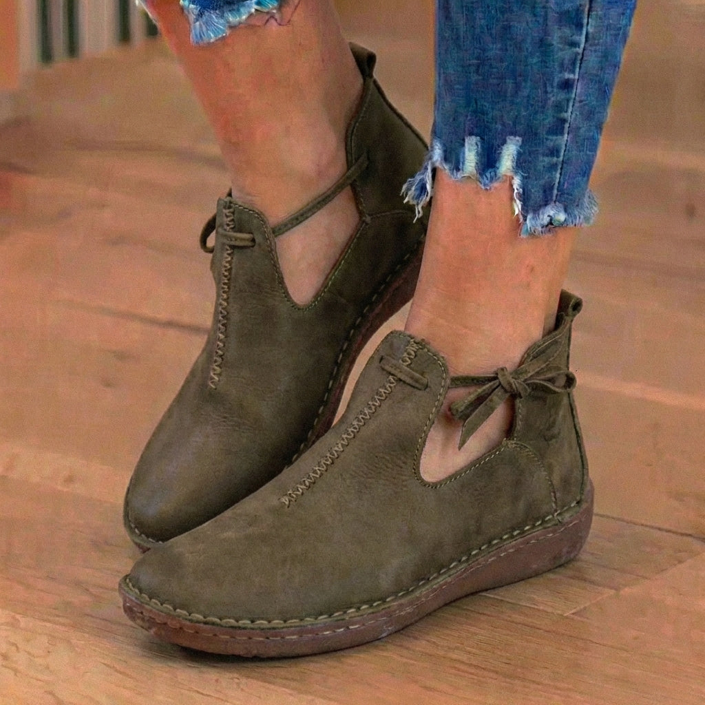 Orthopedic Leather Lace-Up Ankle Boots - Arch Support Flats