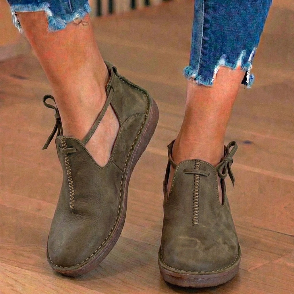 Orthopedic Leather Lace-Up Ankle Boots - Arch Support Flats