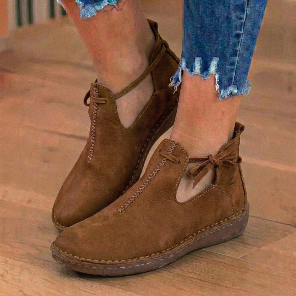 Orthopedic Leather Lace-Up Ankle Boots - Arch Support Flats