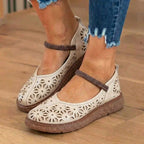 Orthopedic Leather Laser-Cut Flats - Braided Ankle Strap