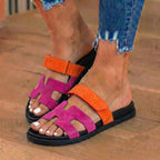 Orthopedic Leather H-Strap Slide Sandals - Adjustable Buckle Closure