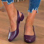 Orthopedic Leather V-Cut Block Heel Pumps - Topstitch Detail
