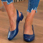 Orthopedic Leather V-Cut Block Heel Pumps - Topstitch Detail