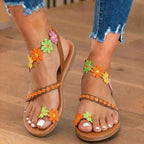 Orthopedic Leather Toe-Ring Sandals - Lace Appliqué Detail