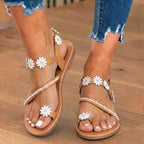 Orthopedic Leather Toe-Ring Sandals - Lace Appliqué Detail