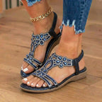 Orthopedic Embellished Wedge Sandals - Rhinestone Floral & Elastic Slingback