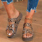 Orthopedic Leather Woven Platform Wedges - Crossover Strap Design