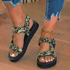 Orthopedic Tribal Print Platform Sandals - Adjustable Tie Straps