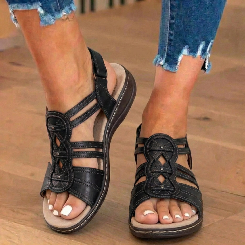 Orthopedic Leather Gladiator Slide Sandals - Celtic Knot & Studded Design