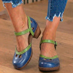 Orthopedic Leather Color-Block Mary Janes - Cutout Pattern & Dual-Buckle